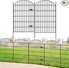 Metal Garden Fence with Gate 42in (H) x 23.3ft (L), 1 Gate+ 9 Panels Dog Fence Border Fence Animal Barrier, No Dig Garden Fencing for Yard Flower Bed Lawn Patio Outdoor, ECG4210, Black