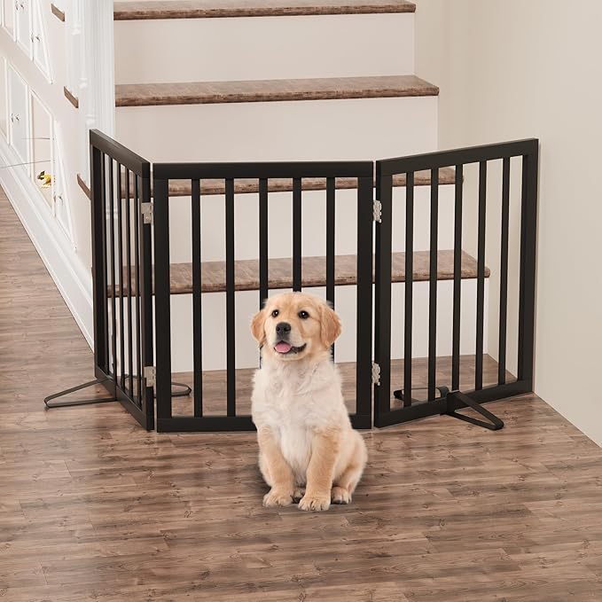 Freestanding Foldable Dog Gate - 3 Panel Room Divider (Black)