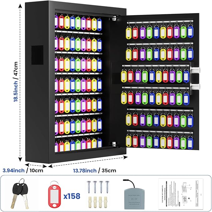 158 Keys Combination Lock Key Cabinet, Anti-Theft Key Lock Box with Key Tags, Key Organizer Wall Mount for Car Garage House Rental Office Business