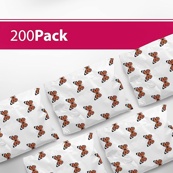 6x9 Poly Mailers – Butterfly Design – Waterproof, Tear-Resistant Shipping Bags with Adhesive Seal – 200 Pack – Package Mint