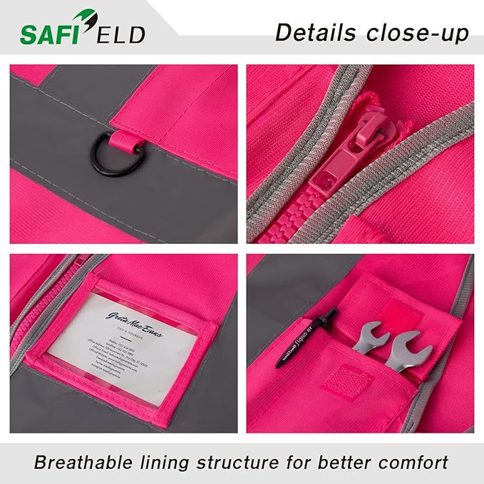 Safety Reflective Work Vest 6 Pack for Men and Women with 8 Pockets and Zipper High Visibility Construction Outerwear