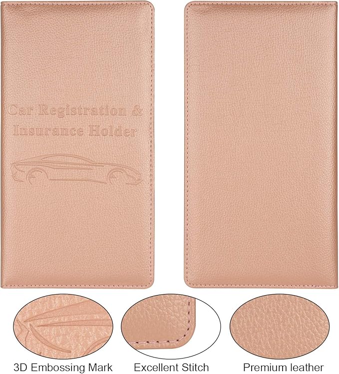Cacturism Car Registration and Insurance Holder, Vehicle Glove Box Car Organizer Men Women Wallet Accessories Case with Magnetic Shut for Cards, Essential Document, Driver License, Rose Gold