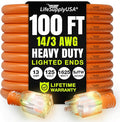 100ft Outdoor/Indoor Extension Cord 14/3 Gauge Heavy Duty 3 Prong SJTW, Waterproof, Flexible Cold-Resistant Long Power Cord,13A 125V 1625W, Orange by LifeSupplyUSA