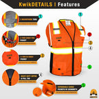 KwikSafety - Charlotte, NC - BIG KAHUNA Safety Vest [11 Pockets] Class 2 ANSI OSHA Reflective Vest Durable High Visibility Vest Construction Safety Vest for Men Industrial Work Gear/Orange Medium
