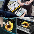 Car Registration and Insurance Holder, Leather Car Glove Box Organizer, Cool Car Accessories for ID, Driver's License Cards & Essential Document,business cards,Men&Women,Sunflowers Butterfly