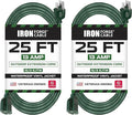 Iron Forge Cable 2 Pack Weatherproof 25 Ft Outdoor Extension Cord - 16/3 SJTW Heavy Duty Green Extension Cord 3 Prong - 13 Amp Exterior Power Cable