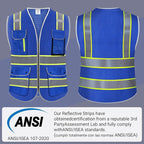 High Visibility Safety Vest - Reflective Breathable Mesh with 9 Pockets, Front Zipper for Men & Women - Meets ANSI/ISEA Standards