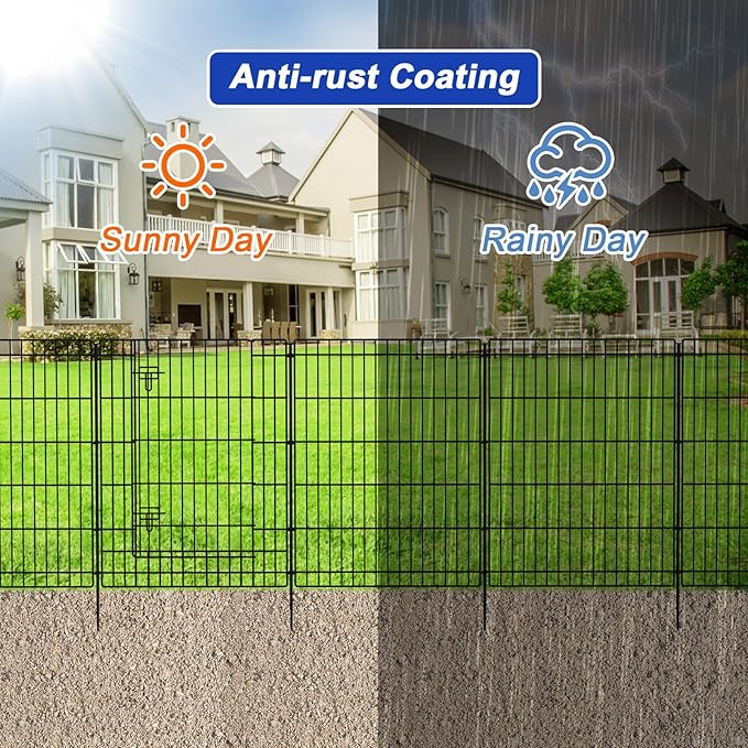 INJOPEXI Decorative Garden Fence 6 Panels 13ft (L)×36in (H) Metal Garden Fences with 5 Panels + 1 Gate, Animal Barrier Rabbit Fence Rustproof Wire Temporary Dog Fencing Outdoor for Yard Lawn Patio
