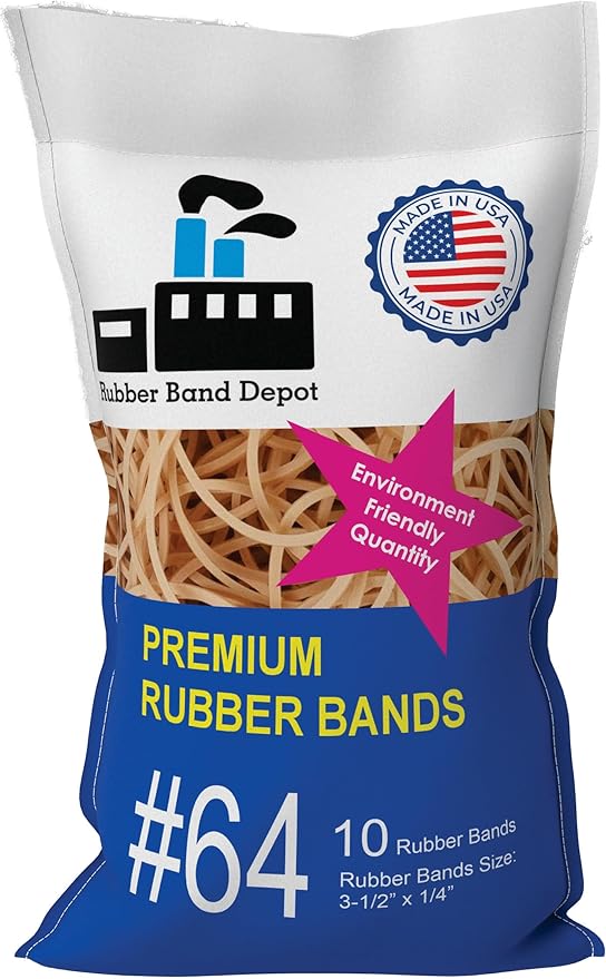 3-1/2" x 1/4'' - Size #64 - Rubber Band Depot - Everyday Rubber Bands, Business Bands - Approximately 80 Per Bag - 1/4 Pound Bag (10 Rubber Bands)