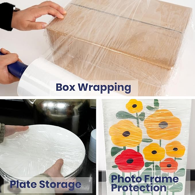 TAPEBEAR Mini Clear Stretch Wrap Film 80 Gauge 5" x 1000Ft, Shrink Wrap Roll with Handle, Durable Self-Adhering Clear Plastic Wrap Industrial Strength Pallet Shrink for Moving, Packing, 4-Pack