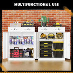 Greenvelly Metal Storage Cabinet with Drawers, 42” White Steel Garage Storage Cabinet with 2 Doors and Adjustable Shelves, Locking Office Storage Cabinets, Tool Metal File Cabinet for Office School