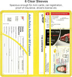 Car Registration and Insurance Holder, Leather Magnetic Shut Vehicle Glove Box Organizer for Document, Card, Driver License, Glitter Yellow