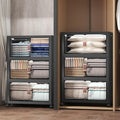 960Qt Stackable Storage Bins with Lids, 6 Pack Large Collapsible Bins with Wheels, Plastic Cabinet with Doors, Foldable Closet Organizers and Storage for Home, Dorm, Office, Black