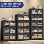 200Gal Stackable Storage Bins with Lid, 800Qt Extra Large Collapsible Storage Box with Wheels, Dividers, Folding Plastic Cabinet Closet Organizers for Home Kitchen Office Dorm, 4Pack Black