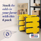 HOMZ 6-Pack Durabilt Tote, Heavy Duty Plastic Storage Bins with Lids, 15 Gallon, Black/Yellow - Stackable Organizing Containers for Home, Garage, and Office