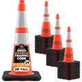 Xpose Safety 28 Inch Orange Slim Line Traffic Cones with 6" & 4" Collars, 24 Pack Multipurpose PVC Plastic Safety Cone for Parking, Soccer, Caution, Kids & Construction - DOT Approved