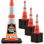 Xpose Safety 28 Inch Orange Slim Line Traffic Cones with 6" & 4" Collars, 24 Pack Multipurpose PVC Plastic Safety Cone for Parking, Soccer, Caution, Kids & Construction - DOT Approved