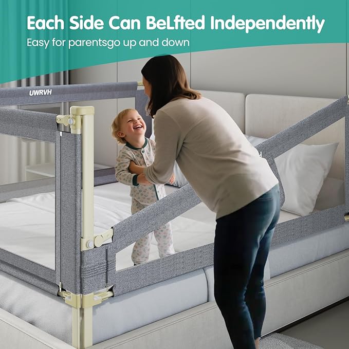 Bed Rails for Toddlers，Toddler Bed Rails，Bed Rail for Baby - Adjustable Height Bed Guard with Child Safety Lock, Universal Fit for King/Full/Twin Beds (Grey, 1 Side 78.7Inch)