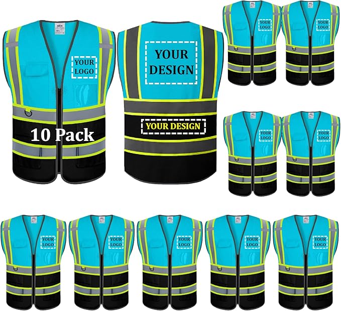 BeautyWill Custom Logo 10/20 Pack Safety Vest Class2 High Visibility Vest with Pockets Breathable Construction Vest Bulk