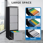 4 Drawer File Cabinet with Lock Metal Vertical Filing Cabinet Office Home Lateral File Cabinet for A4 Legal/Letter Size,Assembly Required (Black Gray, 4 Drawers-Vertical)