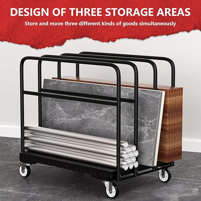 Drywall Cart, Heavy Duty Flatbed Carts and Panel Cart Dolly with 5 Handles, 1500LBS Load Capacity, Carbon-Steel Construction with Anti-Slip Pattern, 38.38" x 24" Inch Platform Truck, Black