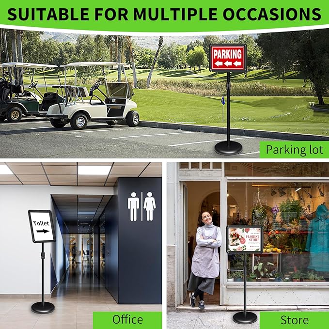 2Packs Adjustable Pedestal Sign Holder Stand 8.5''x11'', Floor Standing Poster Sign Stand for Vertical/Horizontal View Sign stand,Outdoor/Indoor Standing Sign Holders(Black, Round)