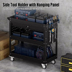 3 Tier Heavy Duty Tool Cart, Mechanic Metal Rolling Tool Cart 900 Lbs Work Cart with Locked Drawers & Pegboard for Garage Workshop