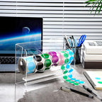 Qilery Adjustable Label Dispenser Acrylic Roll Sticker Dispenser Sticker Holder Organizer Label Stand for Holding Office and Home(7 Disks)