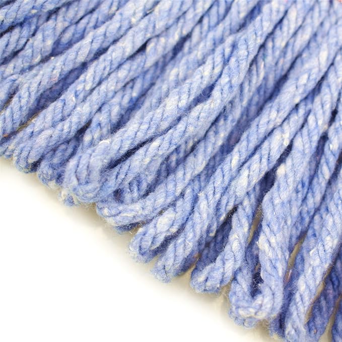 String Mop Heads Replacement Heavy Duty Commercial Grade Blue Cotton Looped End Wet Industrial Cleaning Mop Head Refills (4, Medium)