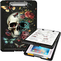 A4 Clipboards,Heavy Duty Waterproof Nursing Plastic Folder Clipboard with Storage Clip Boards,File Folder Storage Box Clipboard Case for Teacher,Doctor,Offices,Butterfly Skull Flower
