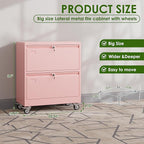 Aobabo 2 Drawer LateralFile Cabinet with Wheels, Lockable Metal Filing Cabinet for Home Office, Legal/Letter Size,Pink,Required Assembled,15.87" D x 28.94" W x 34" H