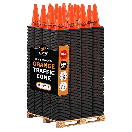 Xpose Safety 18 Inch Orange Traffic Cones - Bulk Full Pallet 928 Pack - Multipurpose PVC Plastic Safety Cone for Parking, Soccer, Caution, Kids, and Construction - DOT Approved