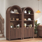 Arched Kitchen Pantry, 5-Tier Arched Cabinet with Fluted Doors, Storage Cabinet with Open & Adjustable Shelves, Versatile Cupboard for Dining Room, Living Room, Walnut
