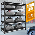 48" W Garage Storage Shelves Heavy Duty, 2800LBS Loads Adjustable Garage Shelving, 5-Tier Metal Shelving Units and Storage Racks, Industrial Utility Shelf,48" Wx18 Dx78 H, Black