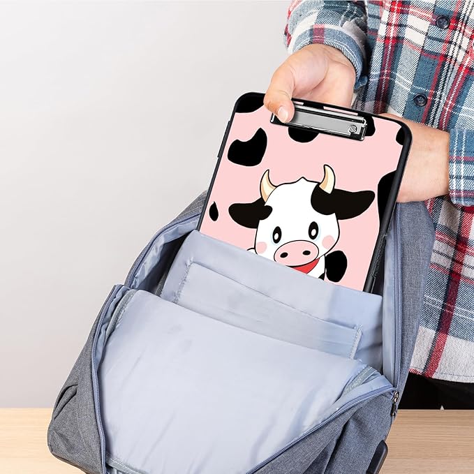 Clipboard with Storage,Storage Clipboard with Pen Holder,Heavy Duty Plastic Storage Clipboard with Low Profile Clip, Clipboard Folder, Teacher Must Haves, Office Supplies,Cute Cows Pink
