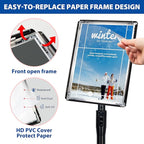 6Packs 11x17 Inch Adjustable Pedestal Poster Sign Stand, Heavy Duty Floor Standing Sign Holder Stand Aluminum Snap Open Frame for Vertical and Horizontal View Sign Displayed(Black)