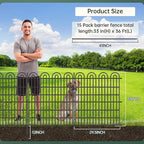 15 Panels Tall Garden Animal Barrier Fence with Gate, 33 in(H) X 36.8 ft(L) No Dig Decorative Garden Fence Outdoor for Yard, Heavy Duty Rustproof Metal Edging Border for Dog, Rabbits