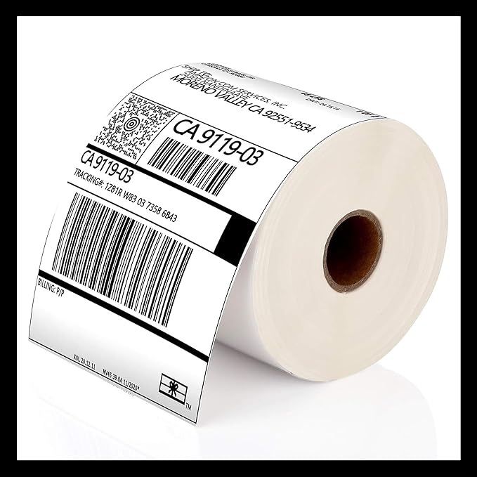 Roll [4 x 6 inch] x [500 Thermal Labels] Direct White Strong Adhesive Perforated Postage Shipping Printer Compatible with Zebra SNBC Epson Rollo (500 Labels, 1 Roll)