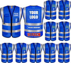BeautyWill Custom Logo 10/20 Pack Safety Vest Class2 High Visibility Vest with Pockets Breathable Construction Vest Bulk