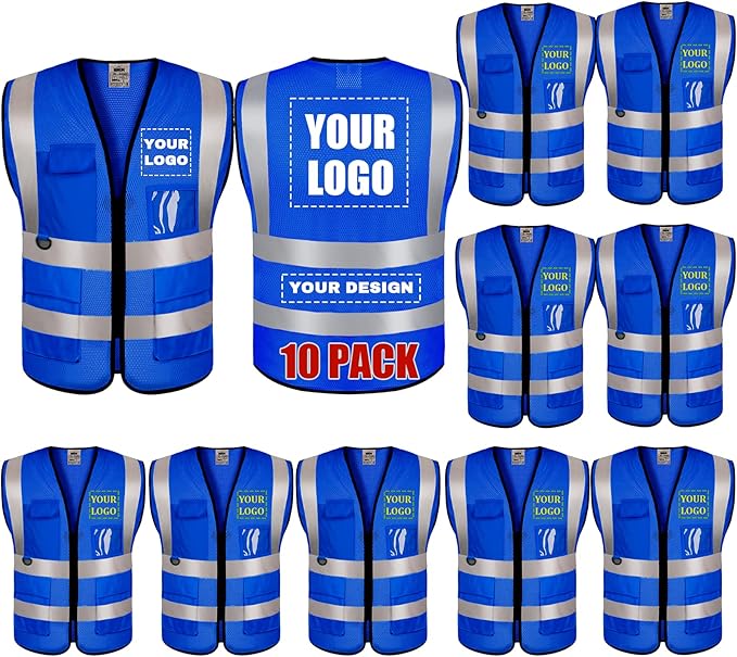 BeautyWill Custom Logo 10/20 Pack Safety Vest Class2 High Visibility Vest with Pockets Breathable Construction Vest Bulk