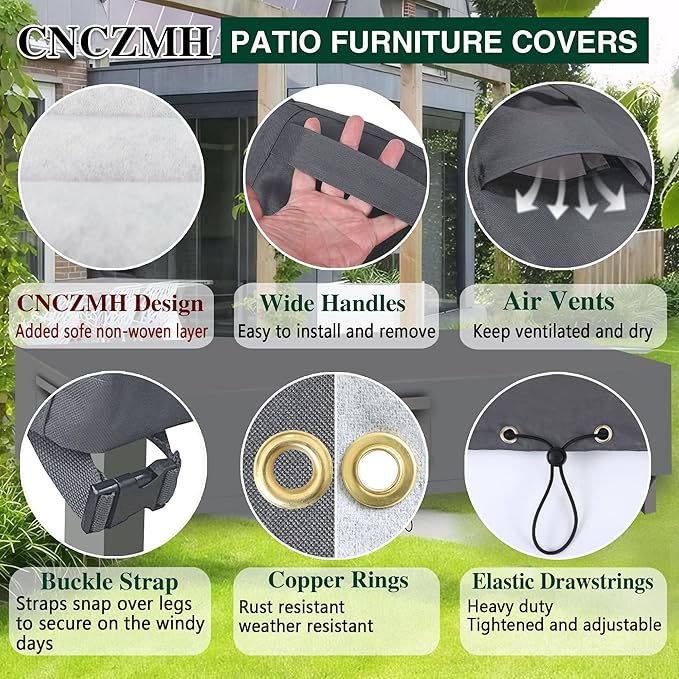 Heavy Duty Patio Furniture Covers Waterproof, 600D Outdoor Furniture Cover Waterproof for Sectional Sofa Couch, Outdoor Dining Table and Chair Set Covers 140''L x 80''W x 32''H, Grey