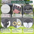 Heavy Duty Patio Furniture Covers Waterproof, 600D Outdoor Furniture Cover Waterproof for Sectional Sofa Couch, Outdoor Dining Table and Chair Set Covers 138''L x 86''W x 28''H, Grey