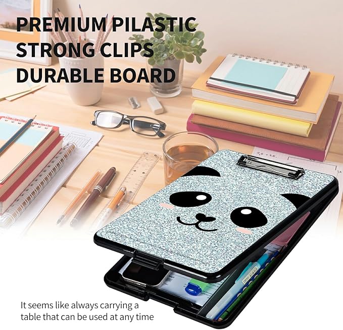 A4 Clipboards,Heavy Duty Waterproof Nursing Plastic Folder Clipboard with Storage Clip Boards,File Folder Storage Box Clipboard Case for Teacher,Doctor,Offices,Funny Panda
