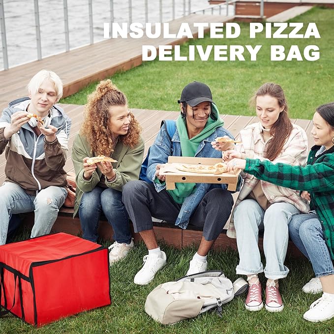 Maxcheck 4 Pcs Insulated Pizza Delivery Bag 20 x 20 x 14 Inch Pizza Warmer Bag Carrier Reusable Insulated Cooler Boxs Winter Food Delivery Carrier for Personal and Professional Use (Red)