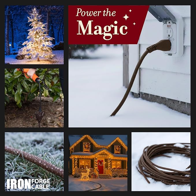 Iron Forge Cable Outdoor Brown Extension Cord 6 ft - 16 Gauge 13 Amp Heavy Duty Brown Outdoor Extension Cords 3 Prong - 16/3 SJTW - Great for Outdoor