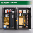 Broom Closet with Lock, Metal Storage Cabinet 36" Wide, 5-Tier Steel Utility Cabinet with Hanging Rod & Doors for Garage, Laundry Room, Warehouse Storage