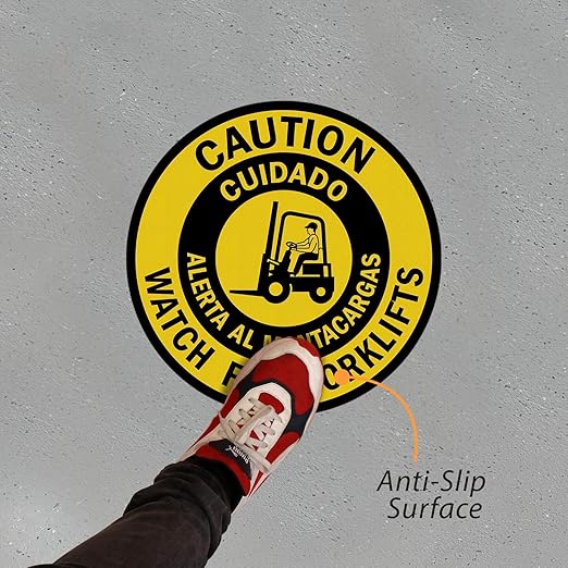 SmartSign “Caution - Watch for Forklifts” Bilingual Anti Slip Adhesive Reflective Floor Sign | 17" x 17"