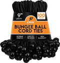 Xpose Safety Bungee Ball Cords 9" 100 Pack Heavy Duty Black Stretch Rope with Ball Ties for Canopies, Tarps, Walls, Cable Organization