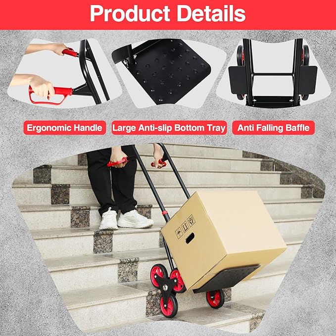 RedSwing Stair Climbing Hand Truck - 330lb Heavy Duty 6-Wheel Dolly Cart, Adjustable Telescoping Handle, Thickened Stair Climber Dolly for Moving Furniture, Appliances, Boxes, Home & Warehouse Use