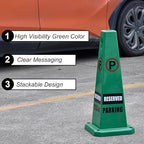 OrangeStar 8-Pack Reserved Parking Cones, Green Four Sided Message Safety Traffic Cones with Heavy Rubber Base for Indoor/Outdoor Use